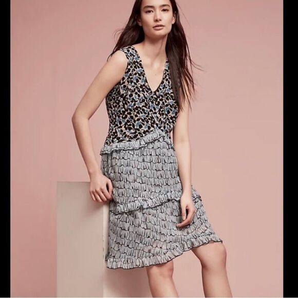 Anthropologie Blueflower Silk Swing Dress by Anna Sui Blue Motif-jj11 - Picture 1 of 9